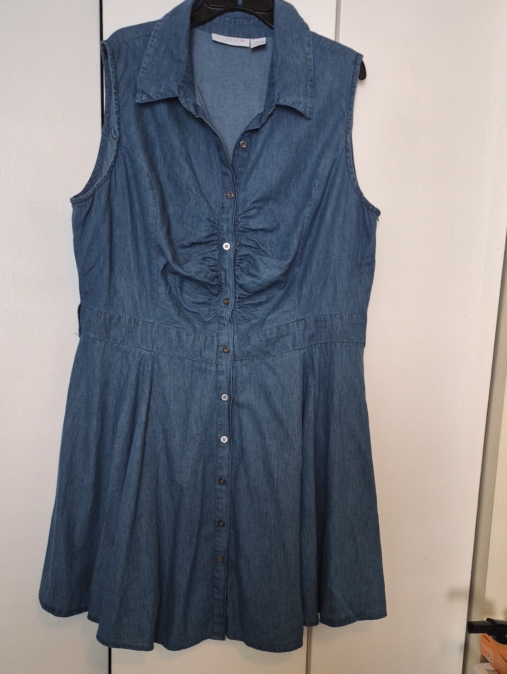 Ashley Stewart Sleeveless Denim Button-Front Dress - Blue